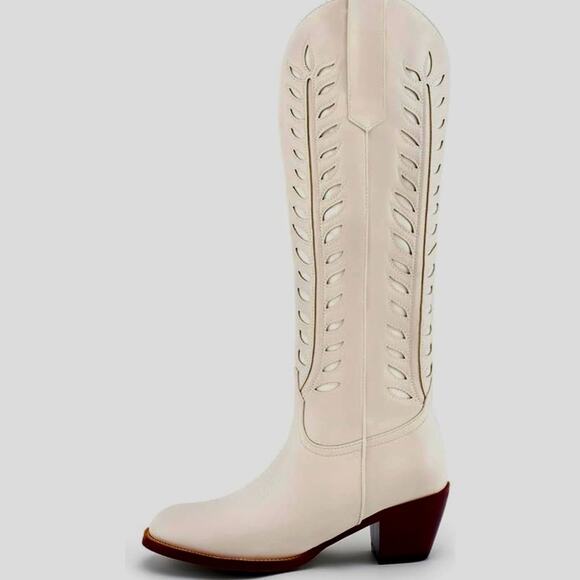 Dreamcia Women’s Wide Calf Cowboy Boots|Ivory Embroidery Design|Faux Leather|9.5 - Picture 9 of 16